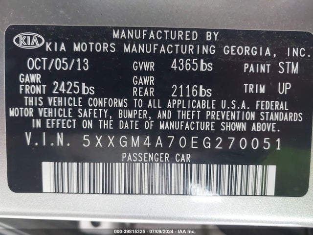 KIA Optima Lx 2014 5XXGM4A70EG270051 Image 9