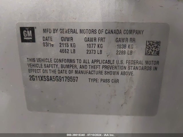 Chevrolet Impala 1fl 2016 2G11X5SA5G9179597 Image 9
