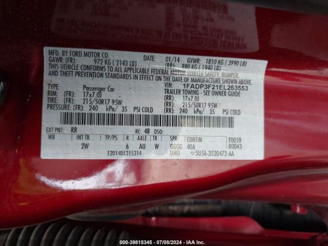 1FADP3F21EL263553 Ford FOCUS SE