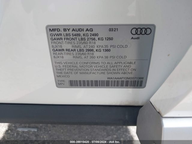 WA1AAAFY2M2071368 Audi Q5 Premium 45 Tfsi Quattro S Tronic
