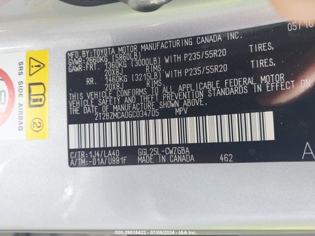 Lexus RX 350 2016 2T2BZMCA0GC034705 Image 9