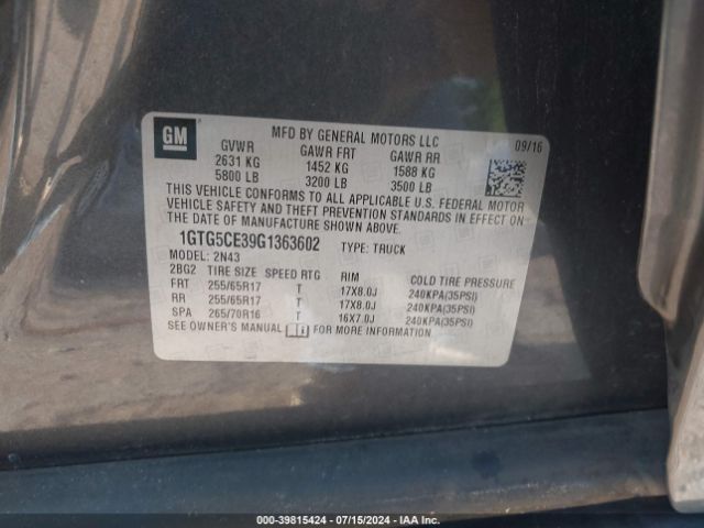 1GTG5CE39G1363602 GMC CANYON SLE