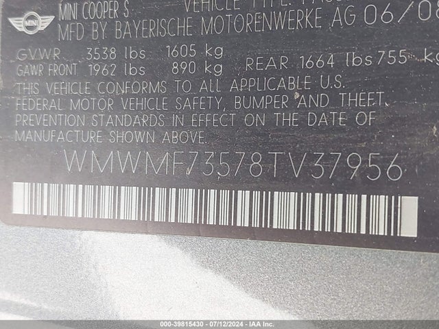 2008 MINI COOPER S WMWMF73578TV37956 Photo 8