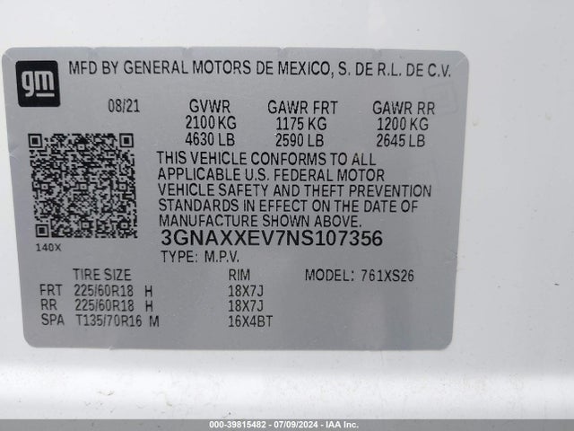 Chevrolet Equinox Awd Premier 2022 3GNAXXEV7NS107356 Image 9