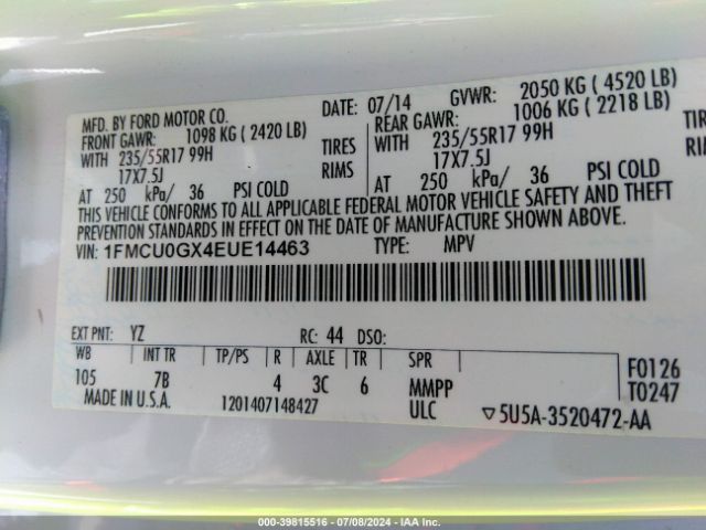 1FMCU0GX4EUE14463 Ford ESCAPE SE