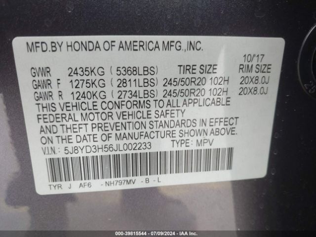 5J8YD3H56JL002233 Acura Mdx Technology Package   Acurawatch Plus Pkg