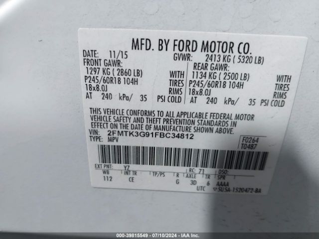 2FMTK3G91FBC34812 Ford EDGE SE