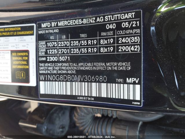 W1N0G8DB0MV306980 Mercedes-Benz Glc 300 Suv