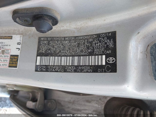 JTDKN3DU7E0368840 Toyota Prius