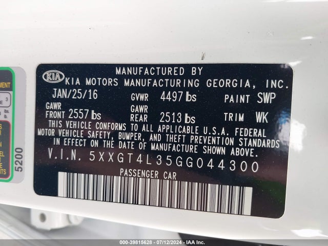 KIA Optima Lx 2016 5XXGT4L35GG044300 Image 9