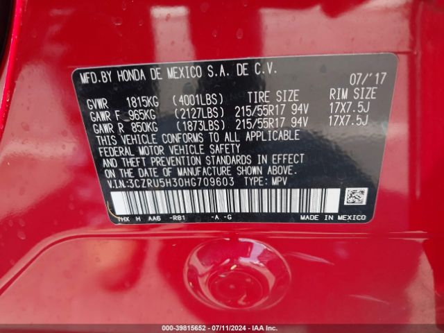 3CZRU5H30HG709603 Honda HR-V LX