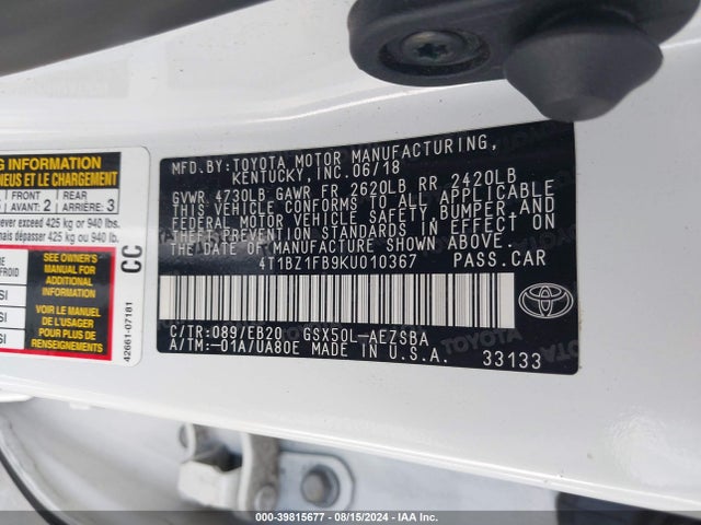 Toyota Avalon Touring 2019 4T1BZ1FB9KU010367 Image 9