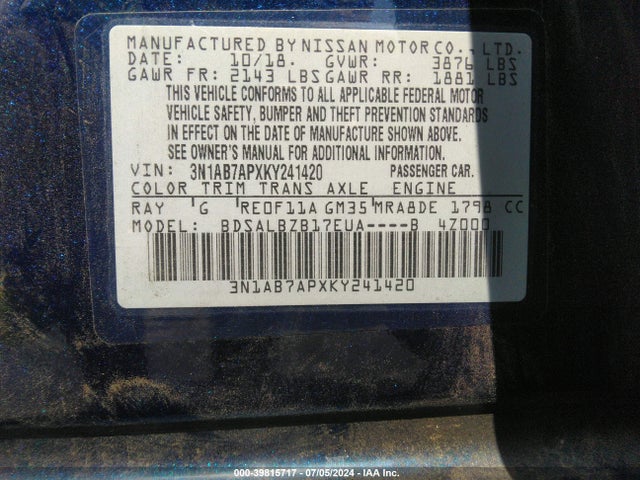 Nissan SENTRA S 2019 3N1AB7APXKY241420 Image 9