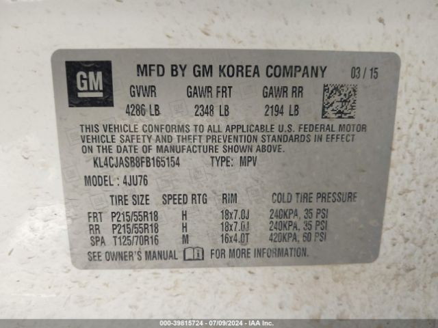KL4CJASB8FB165154 Buick Encore