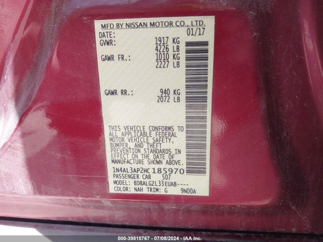 Nissan Altima 2.5 S 2017 1N4AL3AP2HC185970 Image 9