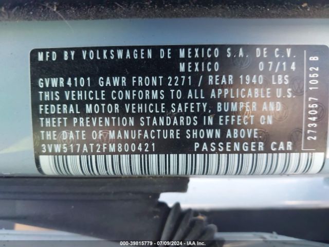 3VW517AT2FM800421 Volkswagen Beetle 1.8t