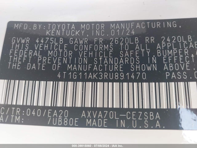 Toyota CAMRY SE 2024 4T1G11AK3RU891470 Image 9