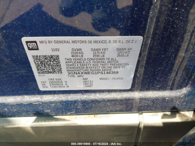 3GNAXWEG1PS146359 Chevrolet Equinox Awd Rs