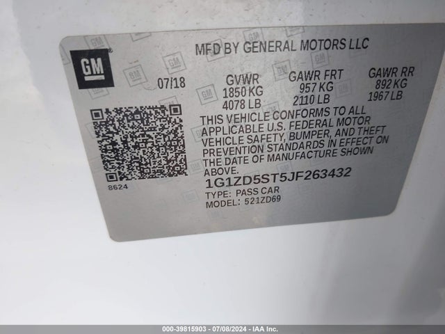 Chevrolet MALIBU LT 2018 1G1ZD5ST5JF263432 Image 9