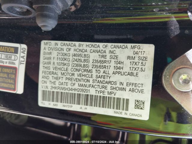 2HKRW6H34HH209201 Honda CR-V LX