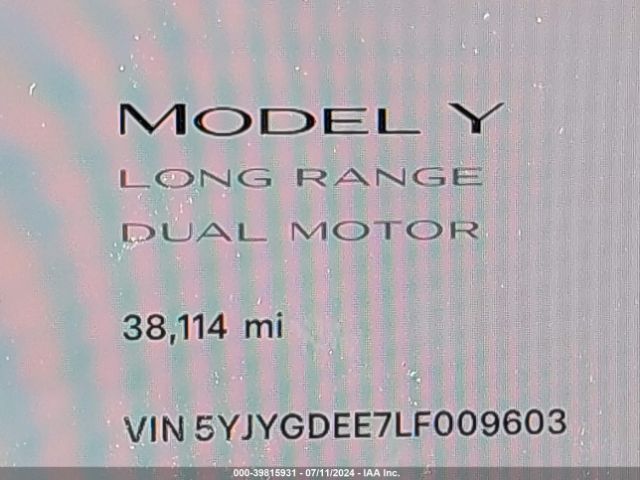 5YJYGDEE7LF009603 Tesla Model Y Long Range Dual Motor All-wheel Drive
