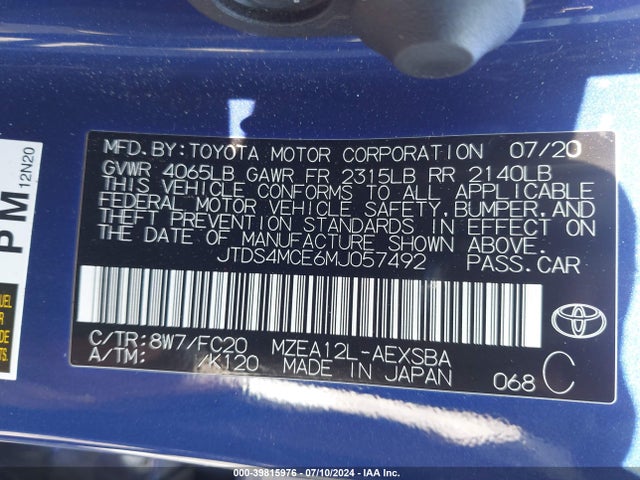 Toyota COROLLA SE 2021 JTDS4MCE6MJ057492 Image 9