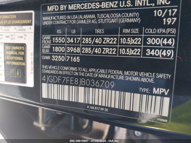 4JGDF7FE8JB036709 Mercedes-Benz Amg Gls 63 4matic