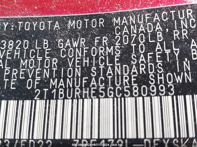 Toyota Corolla S Plus 2016 2T1BURHE5GC580993 Image 9