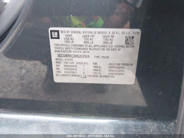 3GCUKREC0HG263924 Chevrolet Silverado 1500 1lt