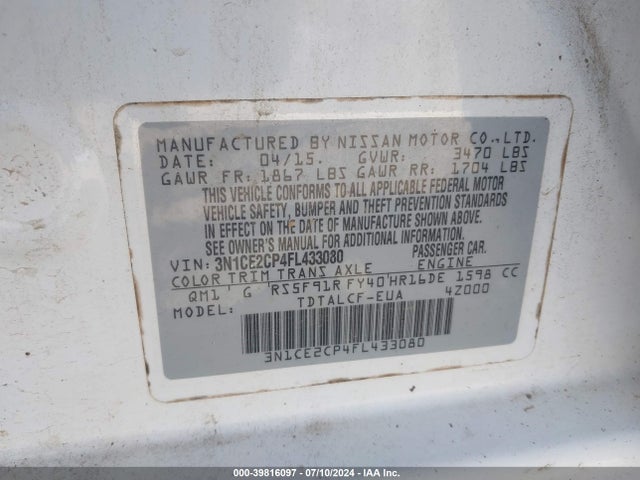 Nissan Versa Note S (sr) 2015 3N1CE2CP4FL433080 Image 9