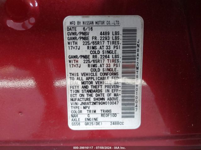 JN8AT2MT9GW010047 Nissan ROGUE S