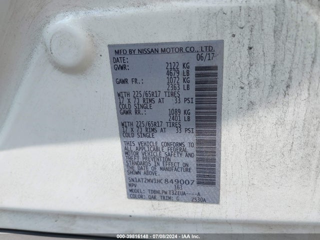Nissan ROGUE S 2017 5N1AT2MV1HC849007 Image 9