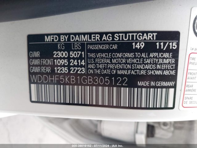 WDDHF5KB1GB305122 Mercedes-Benz E 350