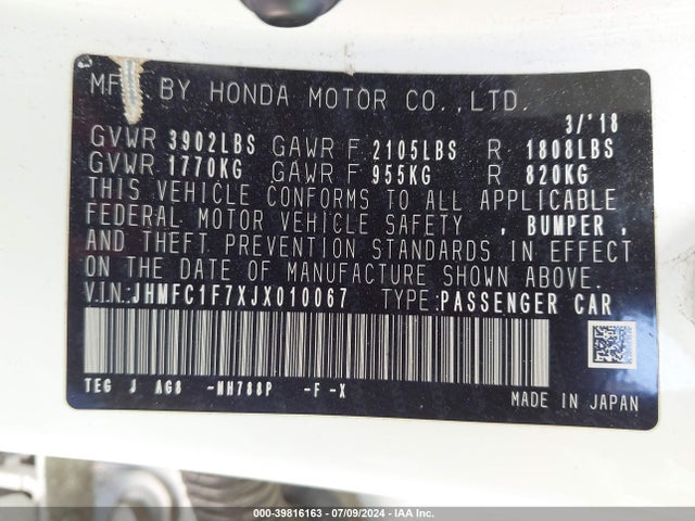 Honda Civic Ex-l 2018 JHMFC1F7XJX010067 Image 9