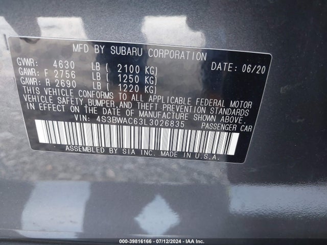 4S3BWAC63L3026835 Subaru Legacy Premium
