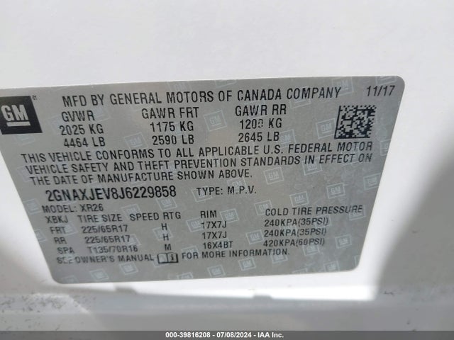 Chevrolet EQUINOX LT 2018 2GNAXJEV8J6229858 Image 9