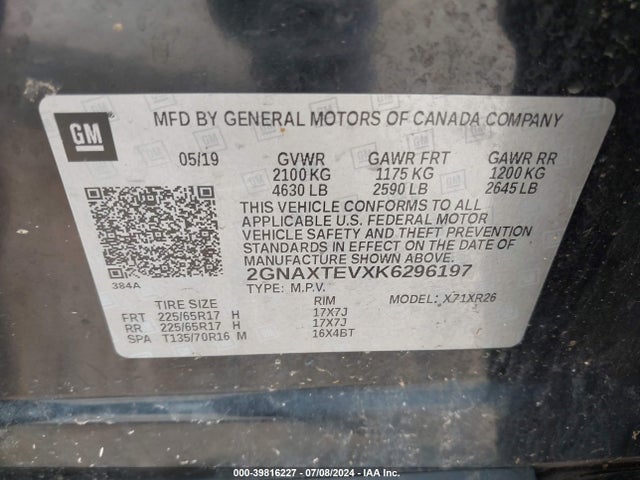 Chevrolet EQUINOX LT 2019 2GNAXTEVXK6296197 Image 9