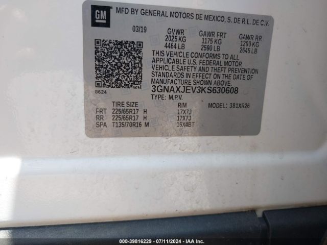 3GNAXJEV3KS630608 Chevrolet EQUINOX LT
