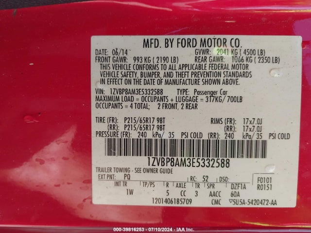 Ford Mustang V6 2014 1ZVBP8AM3E5332588 Image 9