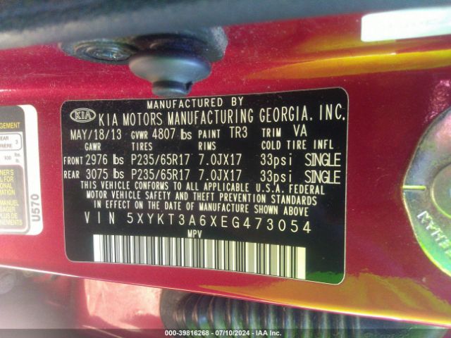 5XYKT3A6XEG473054 KIA SORENTO LX
