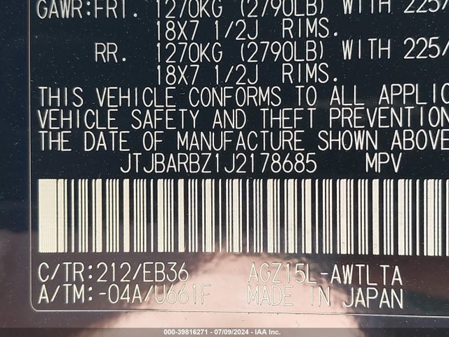JTJBARBZ1J2178685 Lexus Nx 300 F Sport