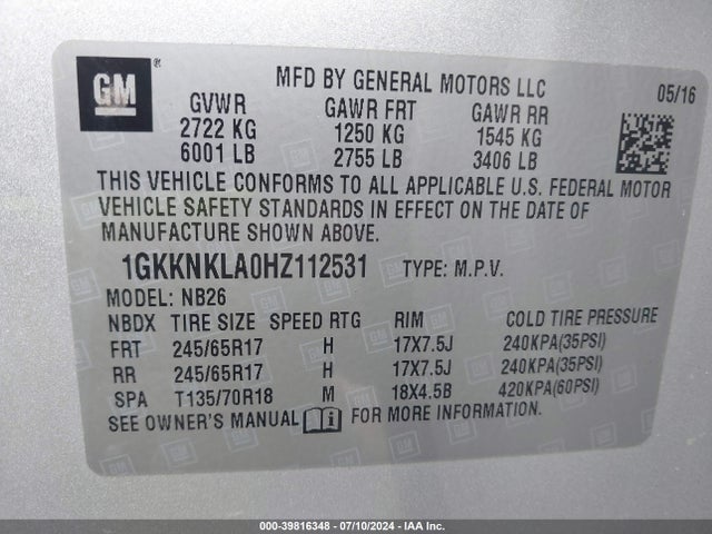 GMC Acadia Sle-1 2017 1GKKNKLA0HZ112531 Image 9