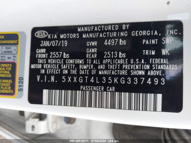 5XXGT4L35KG337493 KIA Optima Lx