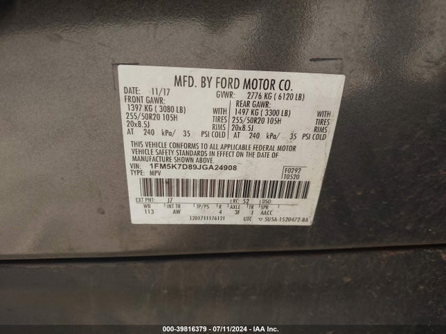 Ford EXPLORER XLT 2018 1FM5K7D89JGA24908 Image 9