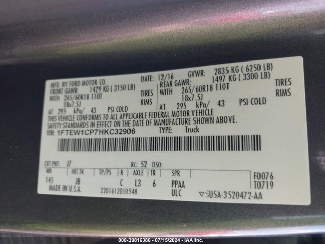 Ford F-150 Xlt 2017 1FTEW1CP7HKC32906 Image 9