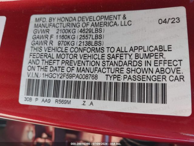 1HGCY2F59PA008768 Honda Accord Hybrid Sport