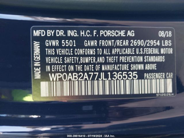 WP0AB2A77JL136535 Porsche Panamera 4s