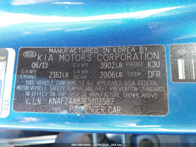 KNAFZ4A83E5102587 KIA FORTE EX