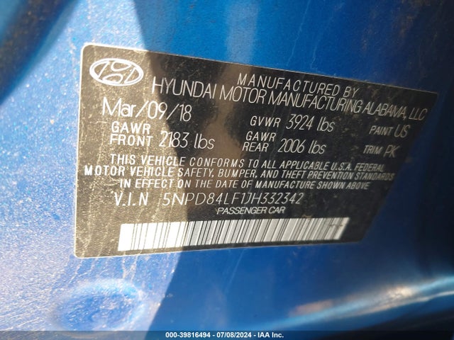 Hyundai Elantra Value Edition 2018 5NPD84LF1JH332342 Image 9