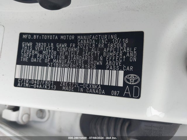 Toyota COROLLA LE 2017 2T1BURHE6HC781836 Image 9